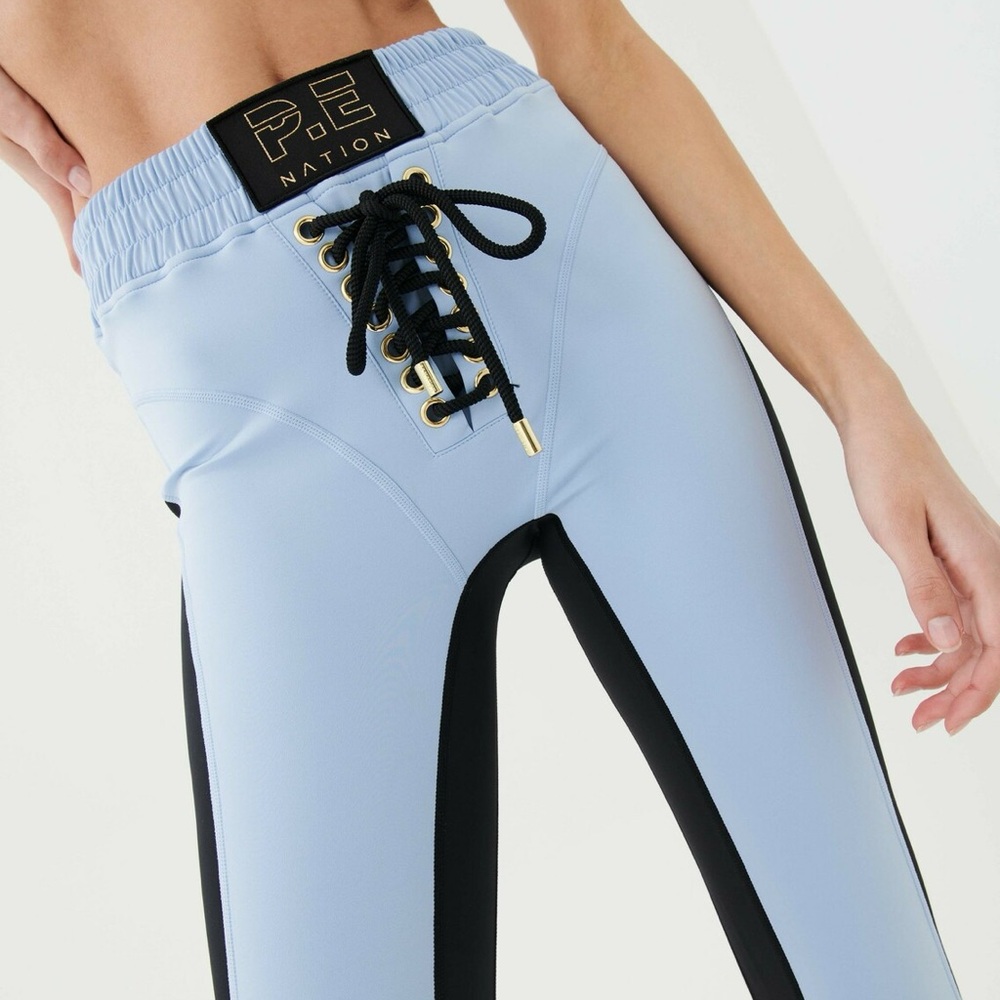 P.E Nation Sky Blue and Black Lace-Up Leggings